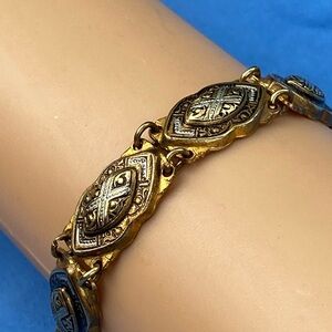 O-3: Vintage Bronze Guilded Damascene bracelet made in Spain- 7” Length.